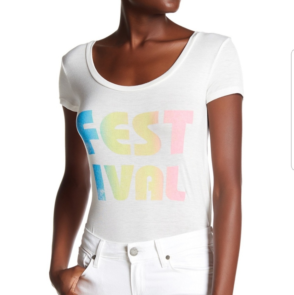 Project Social T White Festival Low Back Bodysuit Sz XL NWT